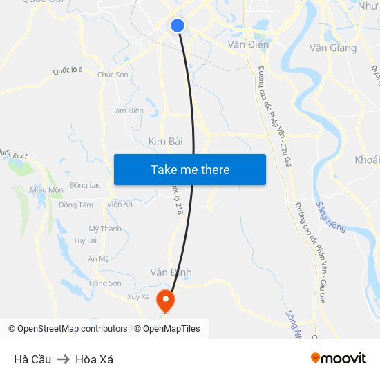 Hà Cầu to Hòa Xá map