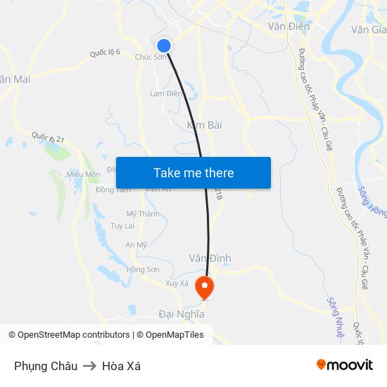 Phụng Châu to Hòa Xá map