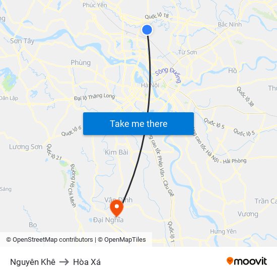 Nguyên Khê to Hòa Xá map