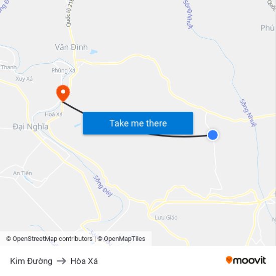 Kim Đường to Hòa Xá map