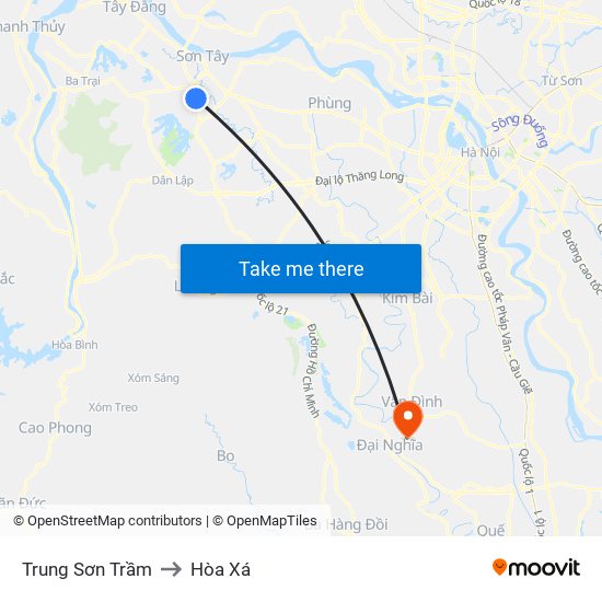 Trung Sơn Trầm to Hòa Xá map