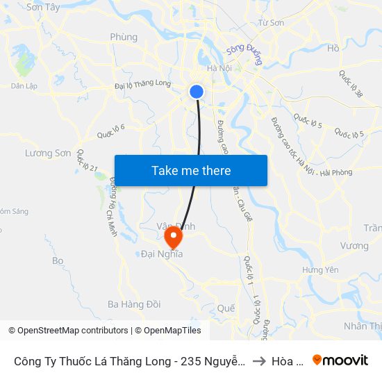 Công Ty Thuốc Lá Thăng Long - 235 Nguyễn Trãi to Hòa Xá map