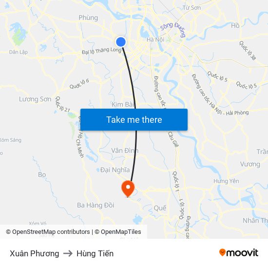 Xuân Phương to Hùng Tiến map