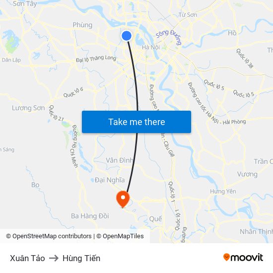 Xuân Tảo to Hùng Tiến map