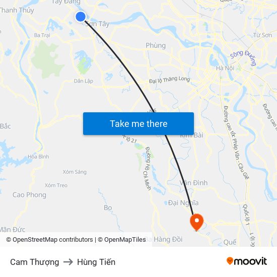 Cam Thượng to Hùng Tiến map