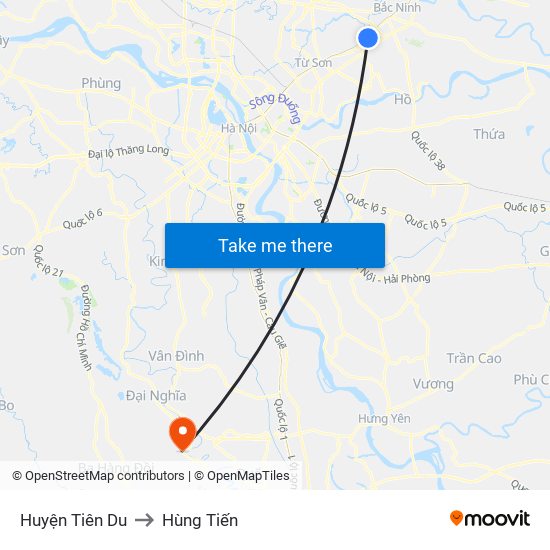 Huyện Tiên Du to Hùng Tiến map