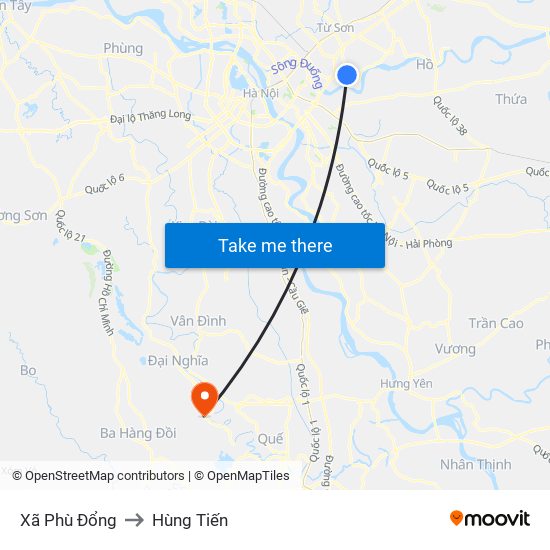 Xã Phù Đổng to Hùng Tiến map