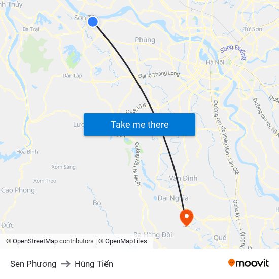 Sen Phương to Hùng Tiến map