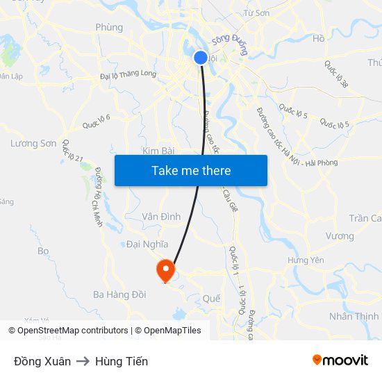 Đồng Xuân to Hùng Tiến map