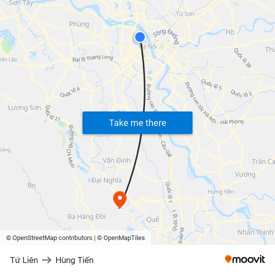 Tứ Liên to Hùng Tiến map