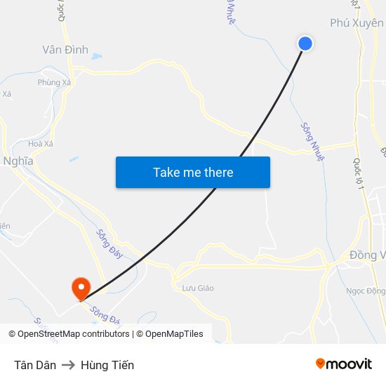 Tân Dân to Hùng Tiến map