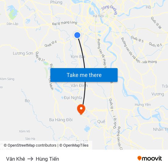 Văn Khê to Hùng Tiến map