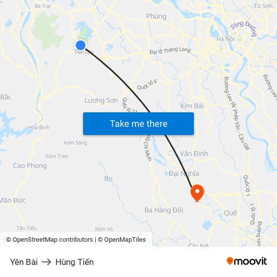 Yên Bài to Hùng Tiến map