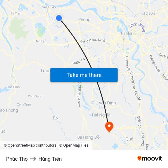 Phúc Thọ to Hùng Tiến map