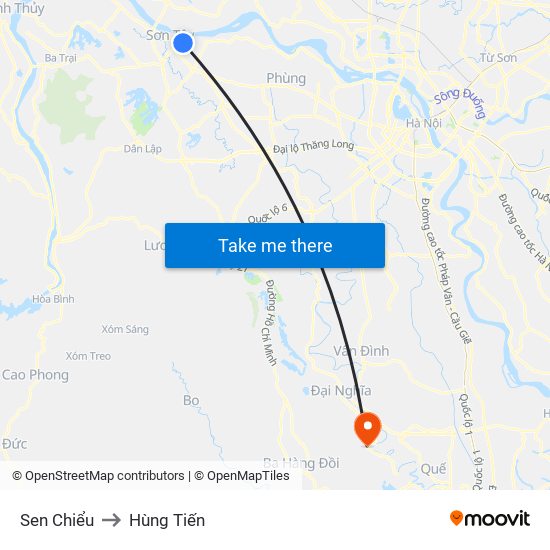 Sen Chiểu to Hùng Tiến map