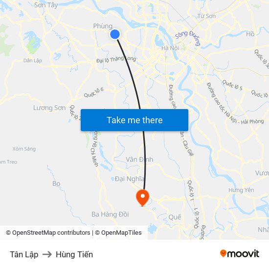 Tân Lập to Hùng Tiến map