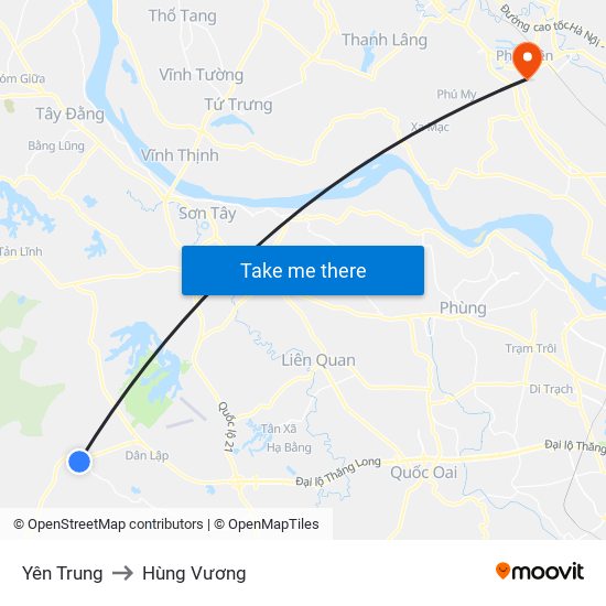Yên Trung to Hùng Vương map