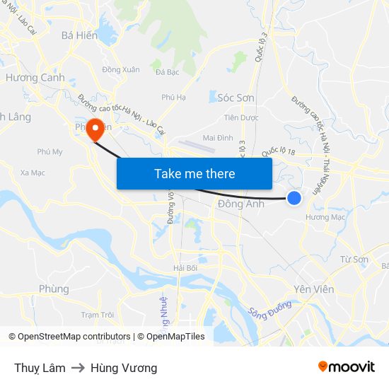 Thuỵ Lâm to Hùng Vương map