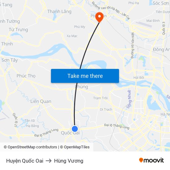 Huyện Quốc Oai to Hùng Vương map