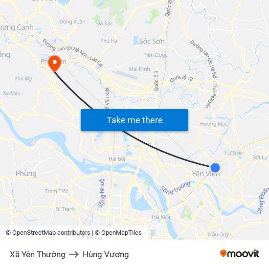 Xã Yên Thường to Hùng Vương map