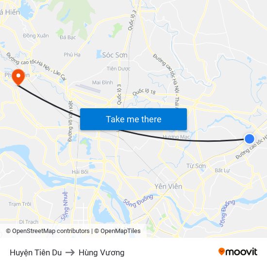 Huyện Tiên Du to Hùng Vương map