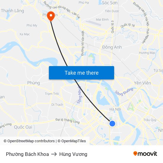 Phường Bách Khoa to Hùng Vương map