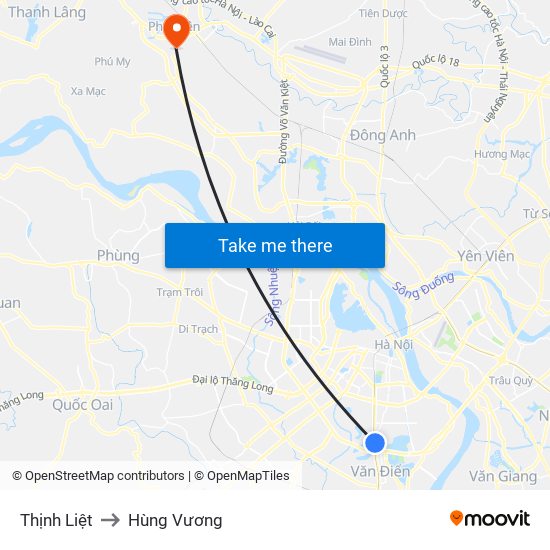 Thịnh Liệt to Hùng Vương map