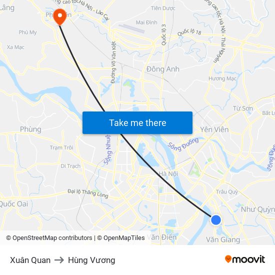 Xuân Quan to Hùng Vương map