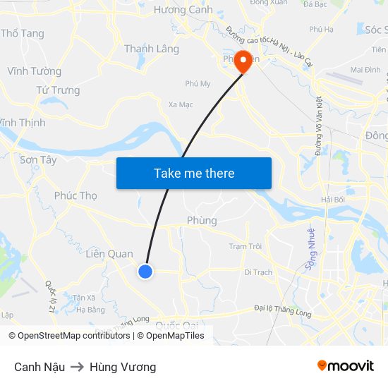 Canh Nậu to Hùng Vương map