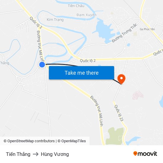 Tiến Thắng to Hùng Vương map