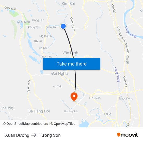 Xuân Dương to Hương Sơn map