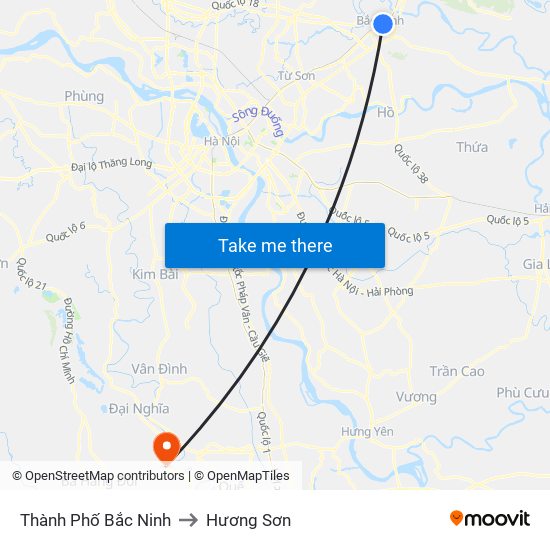 Thành Phố Bắc Ninh to Hương Sơn map