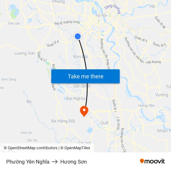 Phường Yên Nghĩa to Hương Sơn map