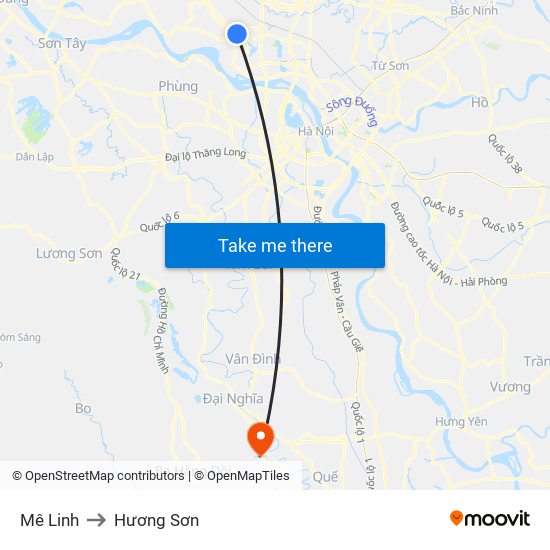 Mê Linh to Hương Sơn map