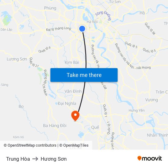 Trung Hòa to Hương Sơn map