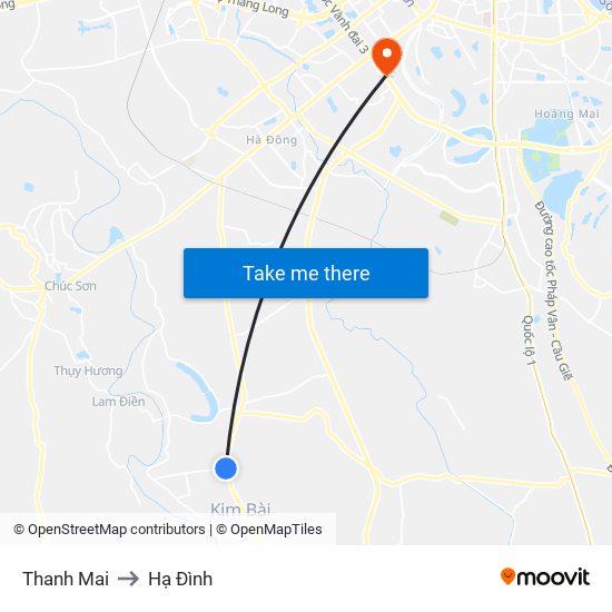 Thanh Mai to Hạ Đình map