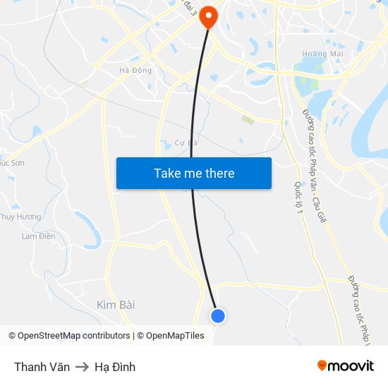 Thanh Văn to Hạ Đình map