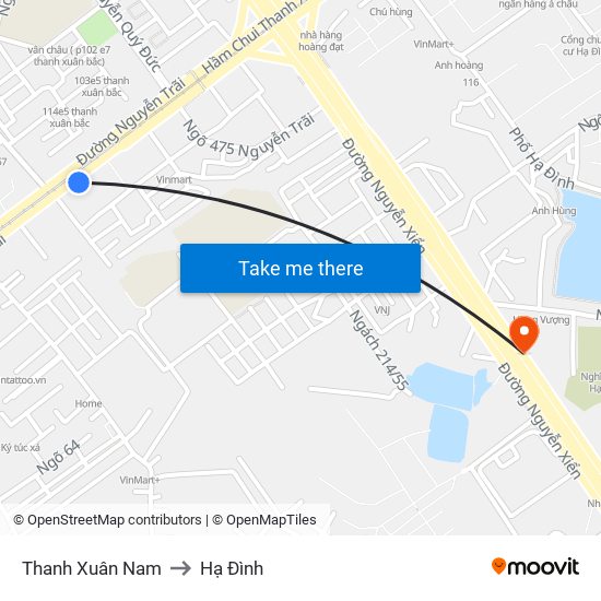 Thanh Xuân Nam to Hạ Đình map