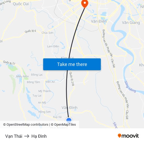 Vạn Thái to Hạ Đình map