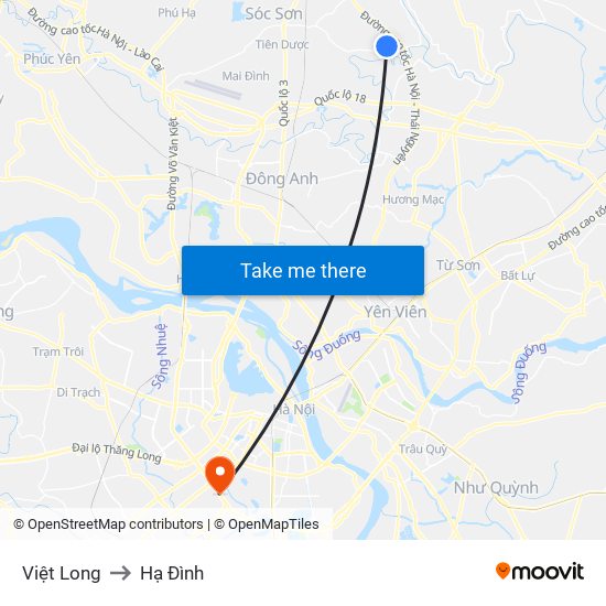 Việt Long to Hạ Đình map