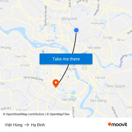 Việt Hùng to Hạ Đình map