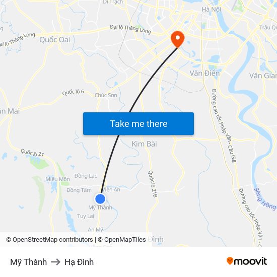 Mỹ Thành to Hạ Đình map