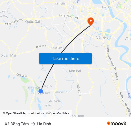 Xã Đồng Tâm to Hạ Đình map