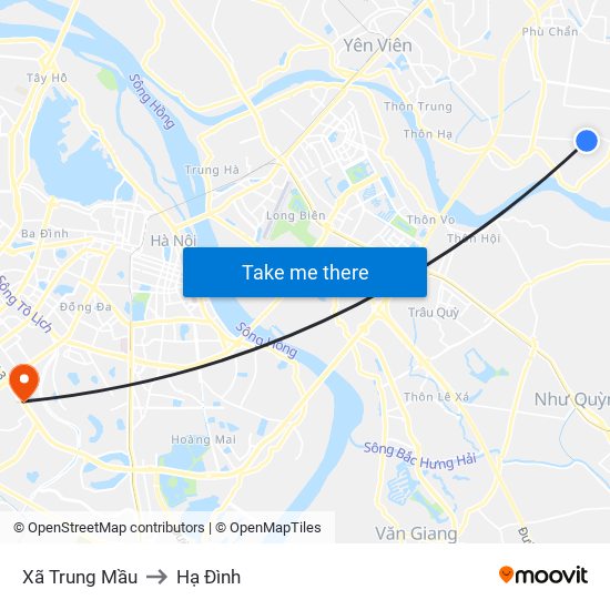 Xã Trung Mầu to Hạ Đình map