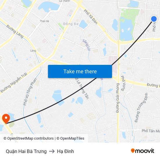 Quận Hai Bà Trưng to Hạ Đình map