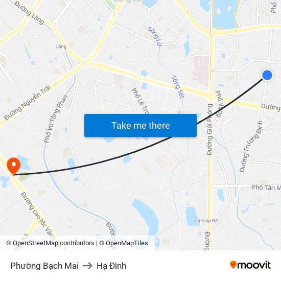 Phường Bạch Mai to Hạ Đình map