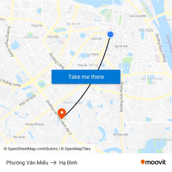 Phường Văn Miếu to Hạ Đình map