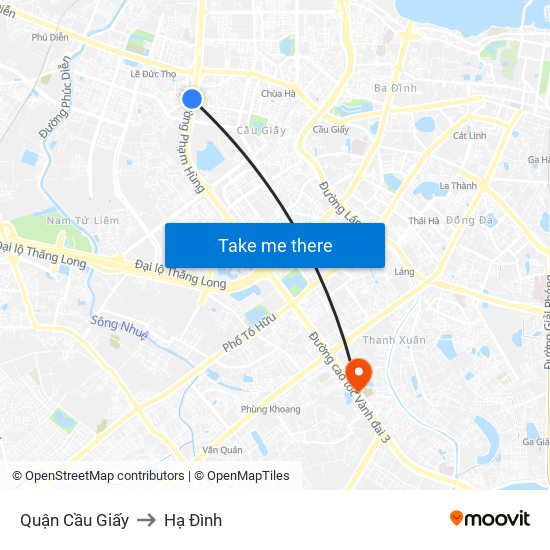 Quận Cầu Giấy to Hạ Đình map