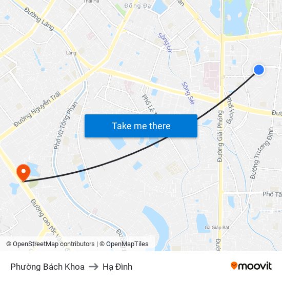 Phường Bách Khoa to Hạ Đình map