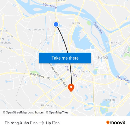 Phường Xuân Đỉnh to Hạ Đình map